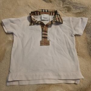 Burberry Kids White Polo Shirt with Check Collar
